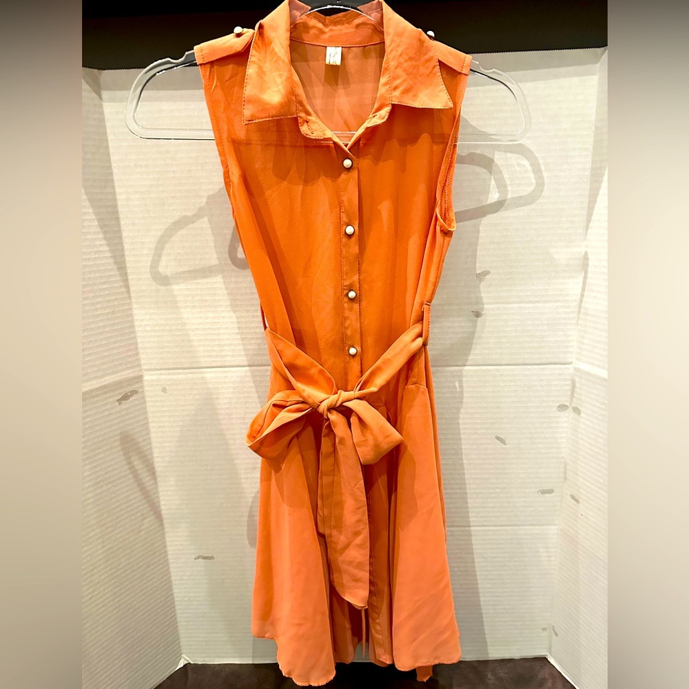 Sheer chiffon sleeveless dress in orange